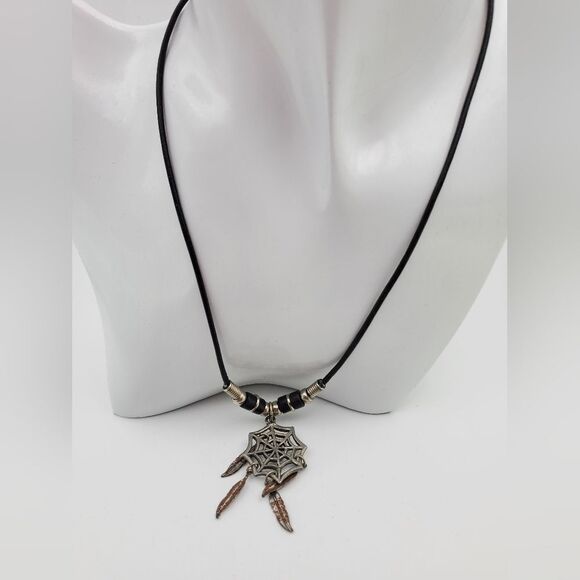 Spiderweb dreamcatcher‎ boho Gothic necklace N0609